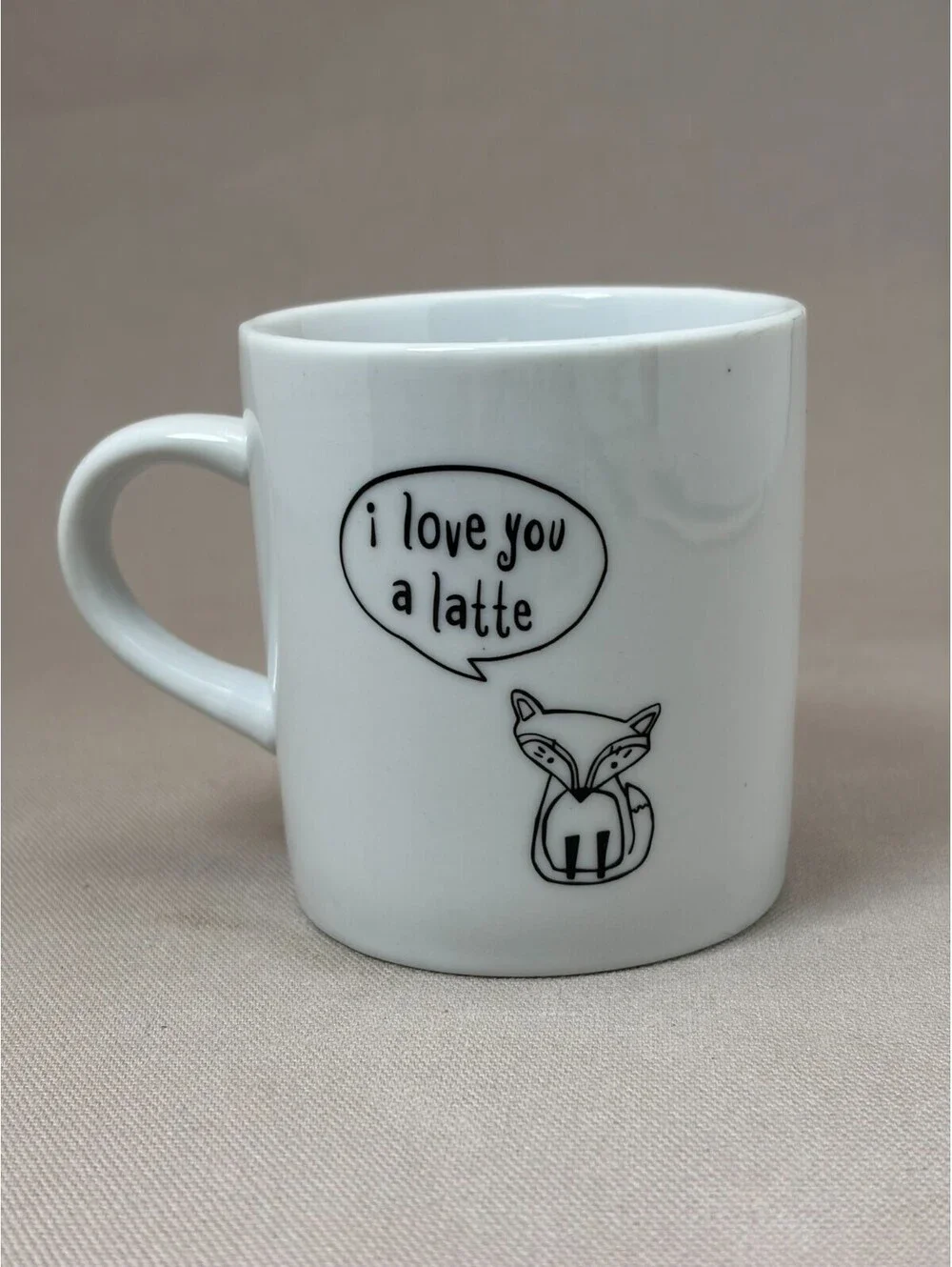 Natural Life I Love You A Latte Fox Coffee Mug White Ceramic Tea Cup 3.75 In